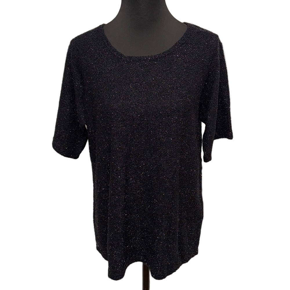 Nick & Sarah Plus Women’s Black Metallic Sparkle Short Sleeve Sweater Knit Top - Picture 1 of 7